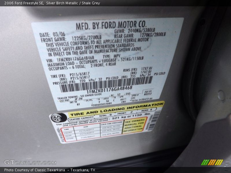 Silver Birch Metallic / Shale Grey 2006 Ford Freestyle SE