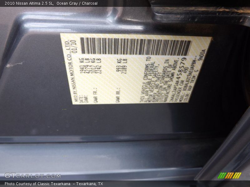 Ocean Gray / Charcoal 2010 Nissan Altima 2.5 SL