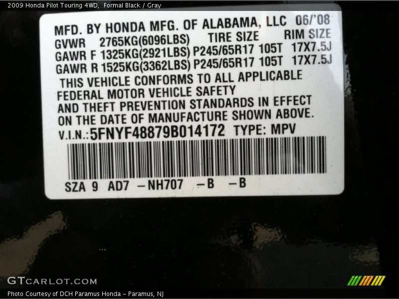 Formal Black / Gray 2009 Honda Pilot Touring 4WD