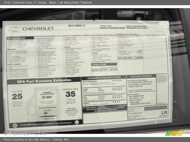 Black / Jet Black/Dark Titanium 2012 Chevrolet Sonic LT Sedan