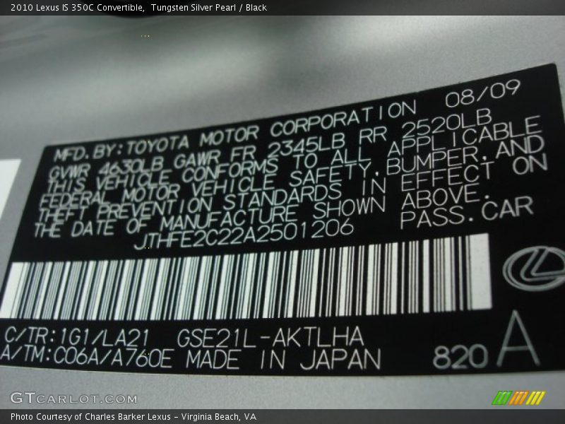 Tungsten Silver Pearl / Black 2010 Lexus IS 350C Convertible