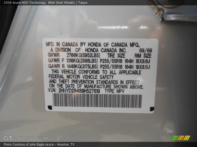 Billet Silver Metallic / Taupe 2009 Acura MDX Technology