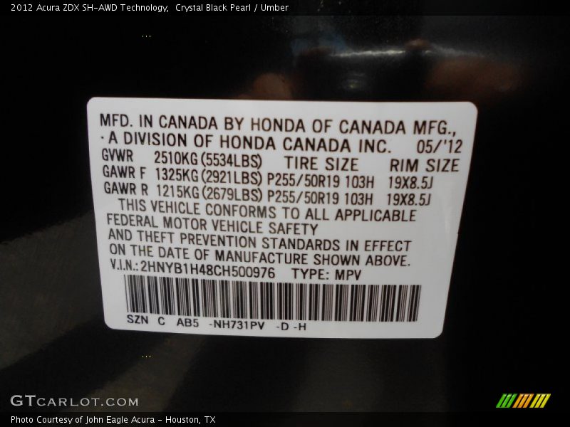 NH731PV - 2012 Acura ZDX SH-AWD Technology