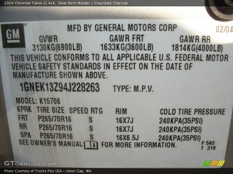 Silver Birch Metallic / Gray/Dark Charcoal 2004 Chevrolet Tahoe LS 4x4