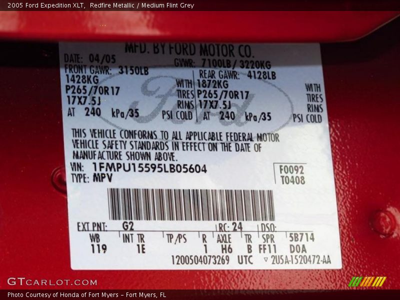 Redfire Metallic / Medium Flint Grey 2005 Ford Expedition XLT