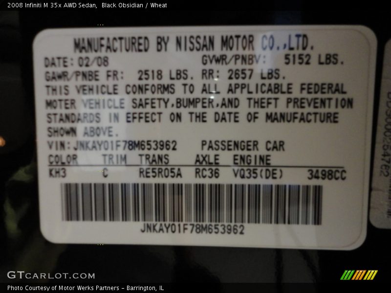 Black Obsidian / Wheat 2008 Infiniti M 35x AWD Sedan