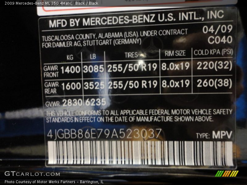 Black / Black 2009 Mercedes-Benz ML 350 4Matic
