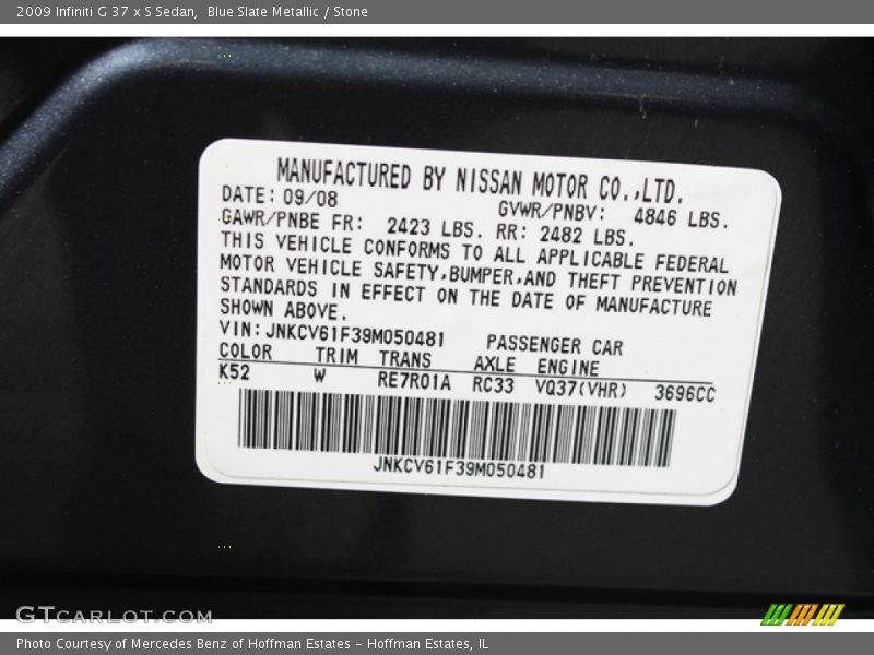 Blue Slate Metallic / Stone 2009 Infiniti G 37 x S Sedan