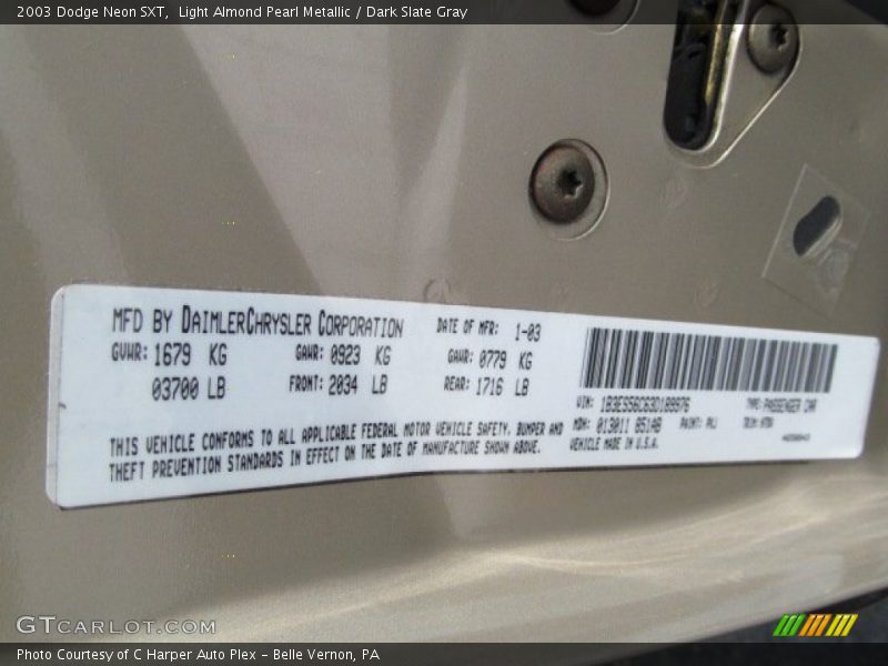 Light Almond Pearl Metallic / Dark Slate Gray 2003 Dodge Neon SXT
