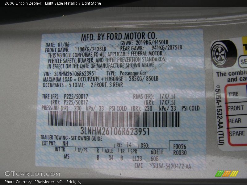 Light Sage Metallic / Light Stone 2006 Lincoln Zephyr