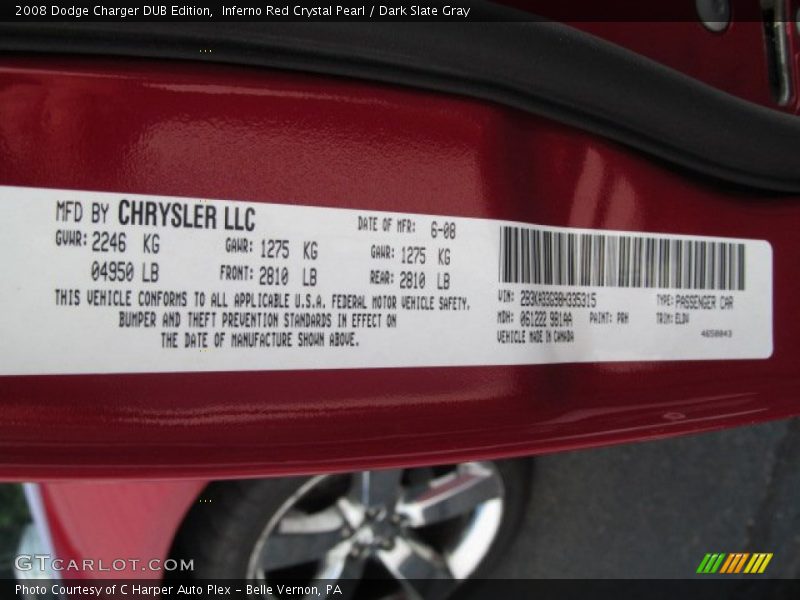 Inferno Red Crystal Pearl / Dark Slate Gray 2008 Dodge Charger DUB Edition