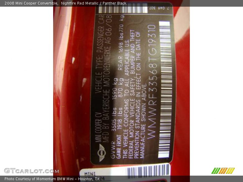 Nightfire Red Metallic / Panther Black 2008 Mini Cooper Convertible