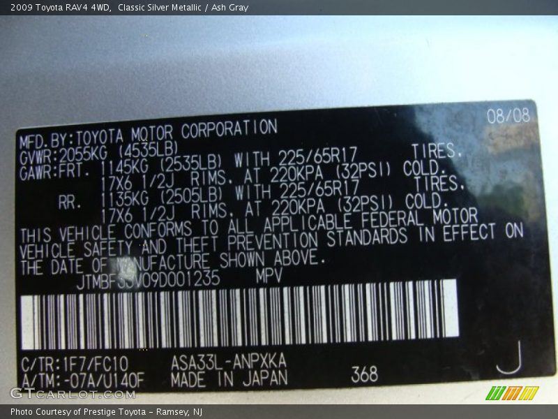 Classic Silver Metallic / Ash Gray 2009 Toyota RAV4 4WD