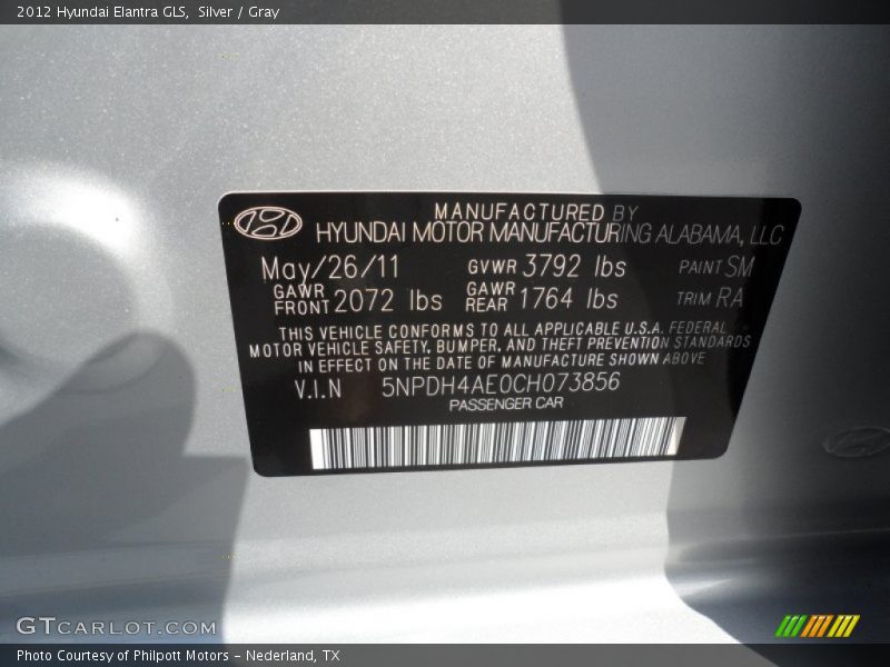 Silver / Gray 2012 Hyundai Elantra GLS