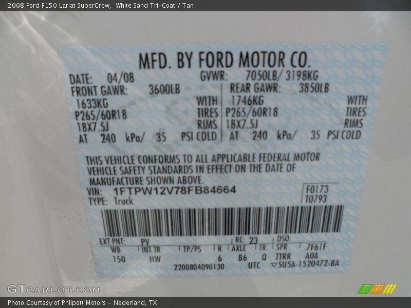 White Sand Tri-Coat / Tan 2008 Ford F150 Lariat SuperCrew