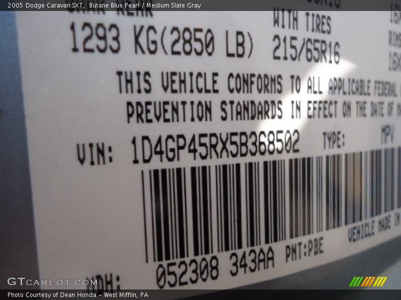 Butane Blue Pearl / Medium Slate Gray 2005 Dodge Caravan SXT