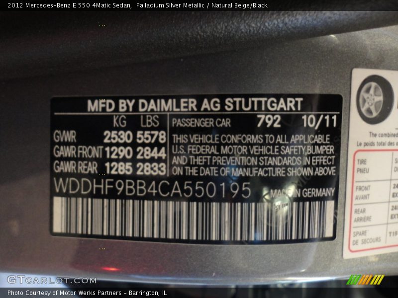 Palladium Silver Metallic / Natural Beige/Black 2012 Mercedes-Benz E 550 4Matic Sedan