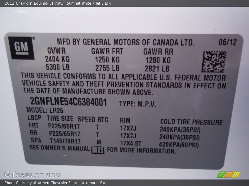 Summit White / Jet Black 2012 Chevrolet Equinox LT AWD