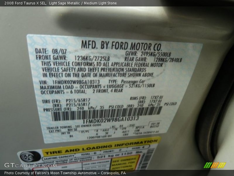 2008 Taurus X SEL Light Sage Metallic Color Code NH