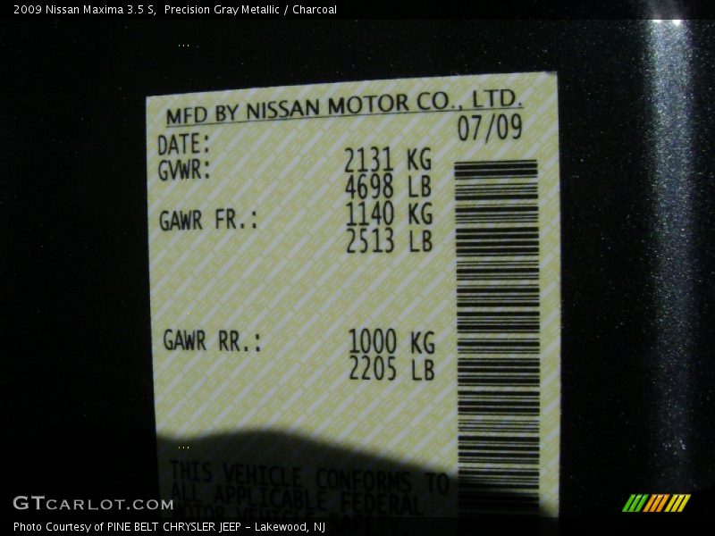 Precision Gray Metallic / Charcoal 2009 Nissan Maxima 3.5 S