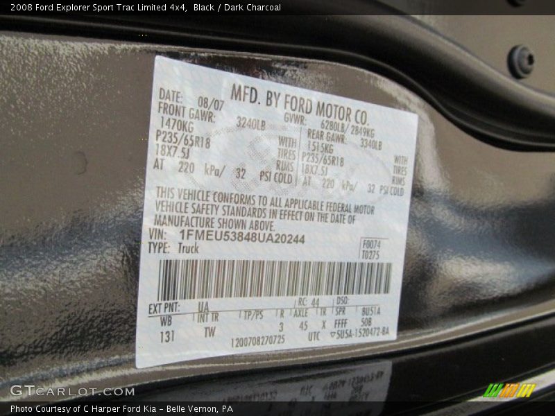 2008 Explorer Sport Trac Limited 4x4 Black Color Code UA