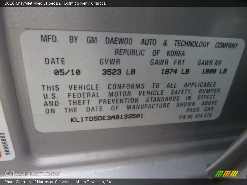 Cosmic Silver / Charcoal 2010 Chevrolet Aveo LT Sedan