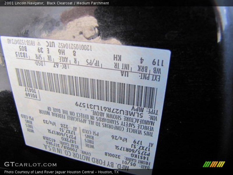 2001 Navigator  Black Clearcoat Color Code UA