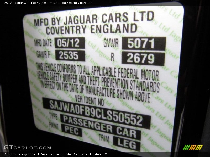 Ebony / Warm Charcoal/Warm Charcoal 2012 Jaguar XF