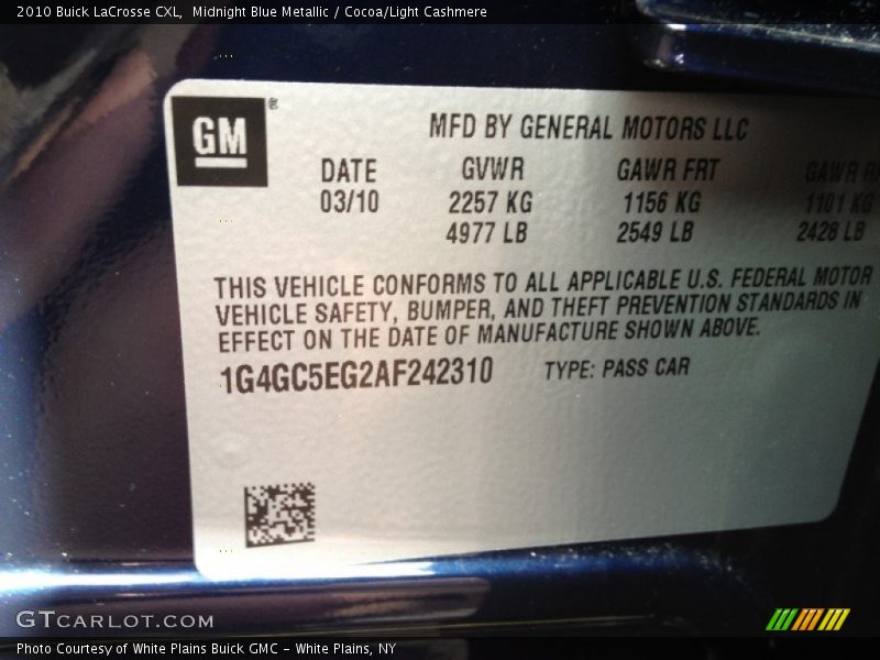 Midnight Blue Metallic / Cocoa/Light Cashmere 2010 Buick LaCrosse CXL