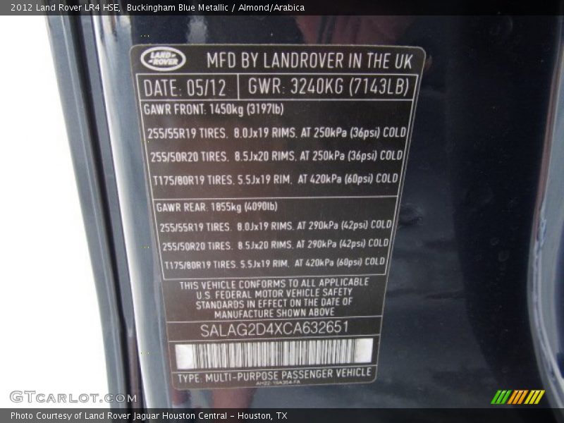 Buckingham Blue Metallic / Almond/Arabica 2012 Land Rover LR4 HSE