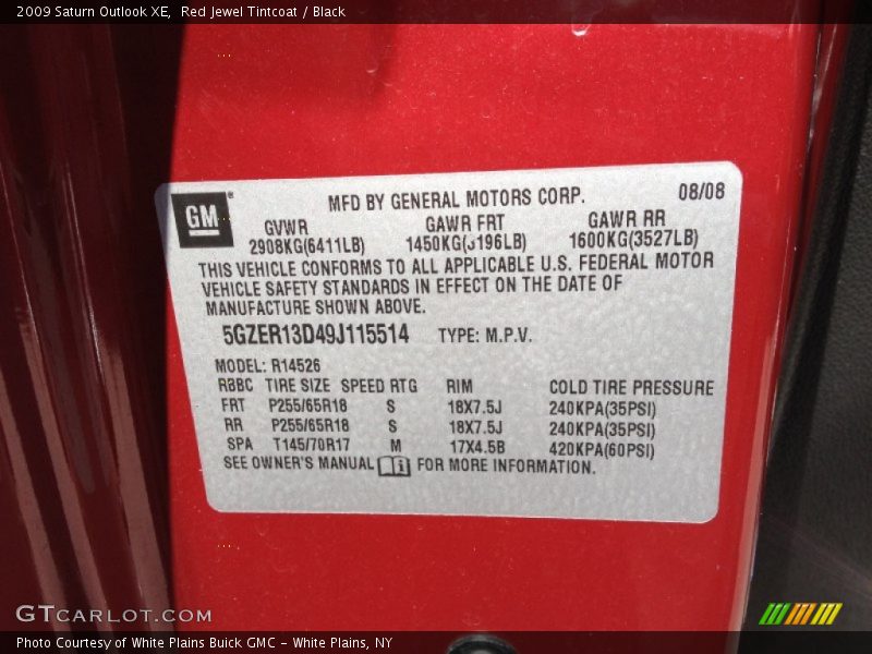 Red Jewel Tintcoat / Black 2009 Saturn Outlook XE