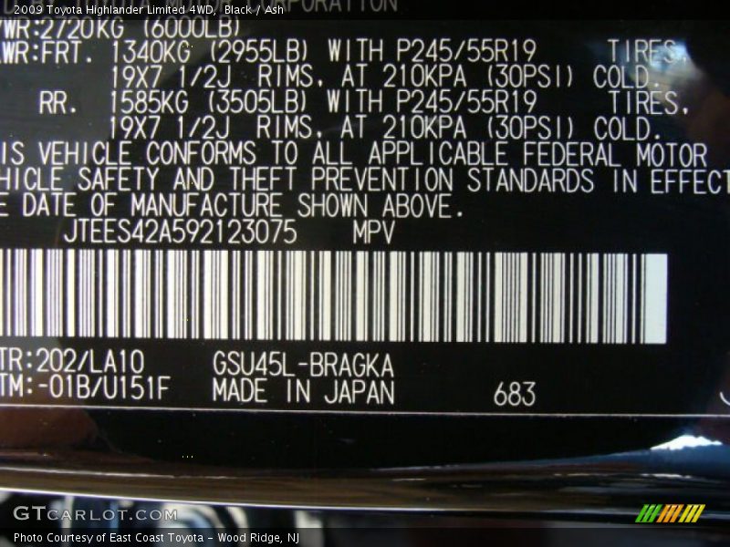 Black / Ash 2009 Toyota Highlander Limited 4WD