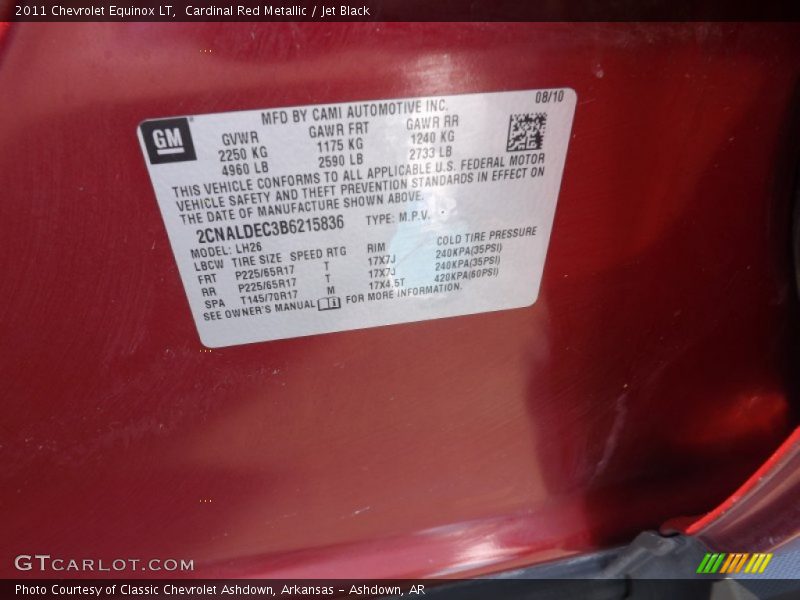 Cardinal Red Metallic / Jet Black 2011 Chevrolet Equinox LT