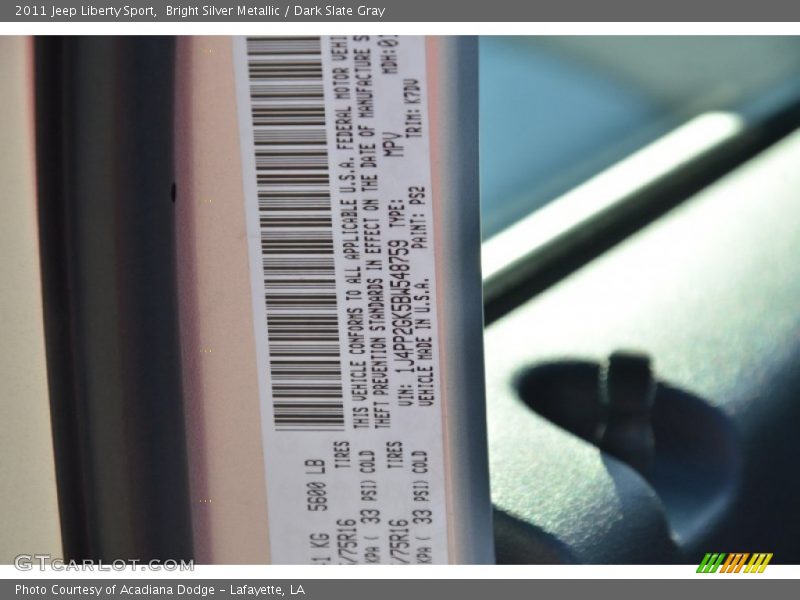 Bright Silver Metallic / Dark Slate Gray 2011 Jeep Liberty Sport
