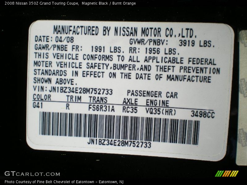 2008 350Z Grand Touring Coupe Magnetic Black Color Code G41