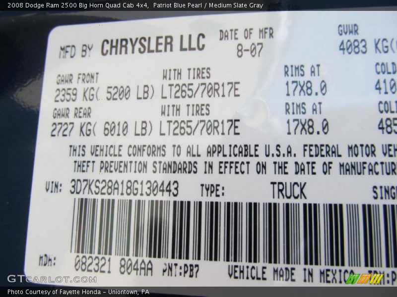 Patriot Blue Pearl / Medium Slate Gray 2008 Dodge Ram 2500 Big Horn Quad Cab 4x4