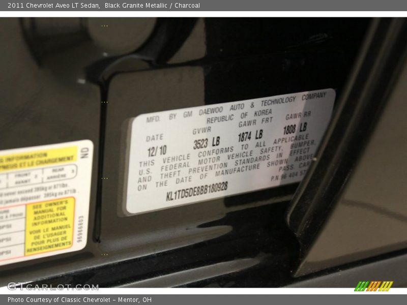 Black Granite Metallic / Charcoal 2011 Chevrolet Aveo LT Sedan