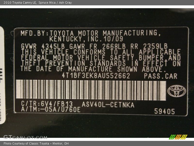 Spruce Mica / Ash Gray 2010 Toyota Camry LE