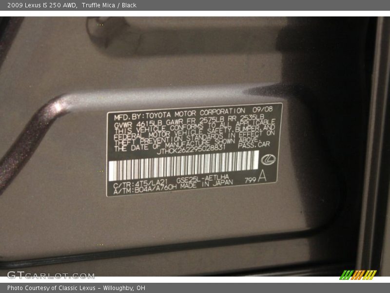 Truffle Mica / Black 2009 Lexus IS 250 AWD