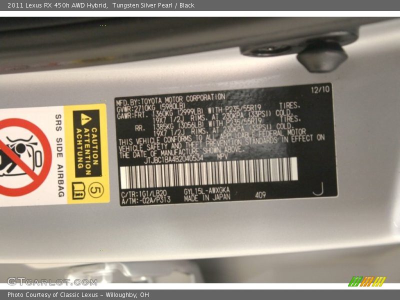 Tungsten Silver Pearl / Black 2011 Lexus RX 450h AWD Hybrid