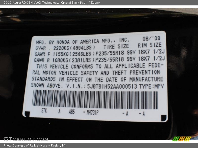 Crystal Black Pearl / Ebony 2010 Acura RDX SH-AWD Technology