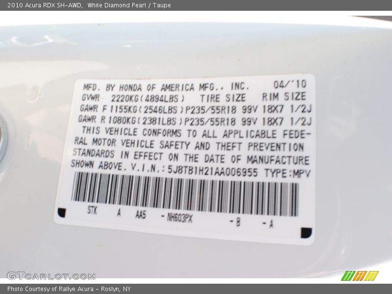 White Diamond Pearl / Taupe 2010 Acura RDX SH-AWD