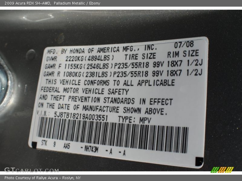 Palladium Metallic / Ebony 2009 Acura RDX SH-AWD