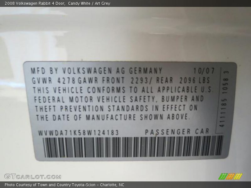 Candy White / Art Grey 2008 Volkswagen Rabbit 4 Door