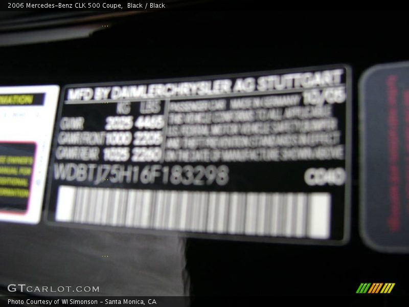 Black / Black 2006 Mercedes-Benz CLK 500 Coupe