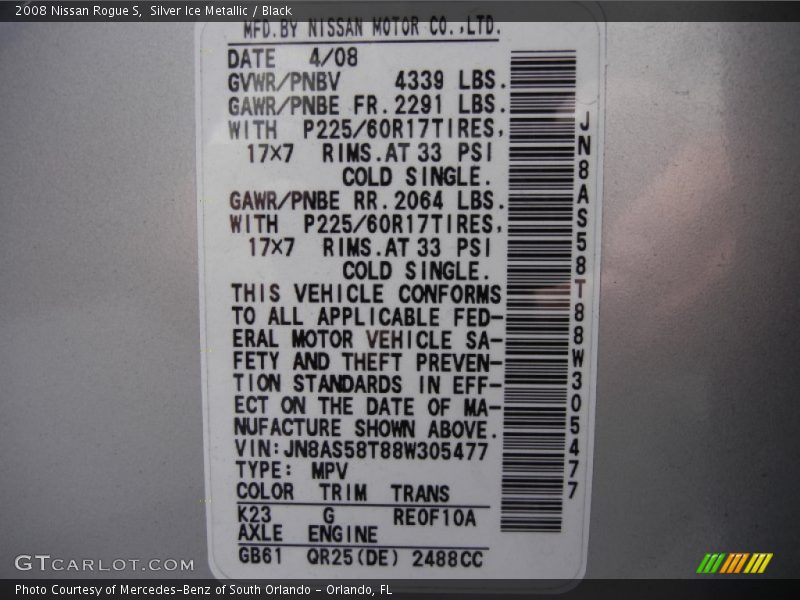 Silver Ice Metallic / Black 2008 Nissan Rogue S