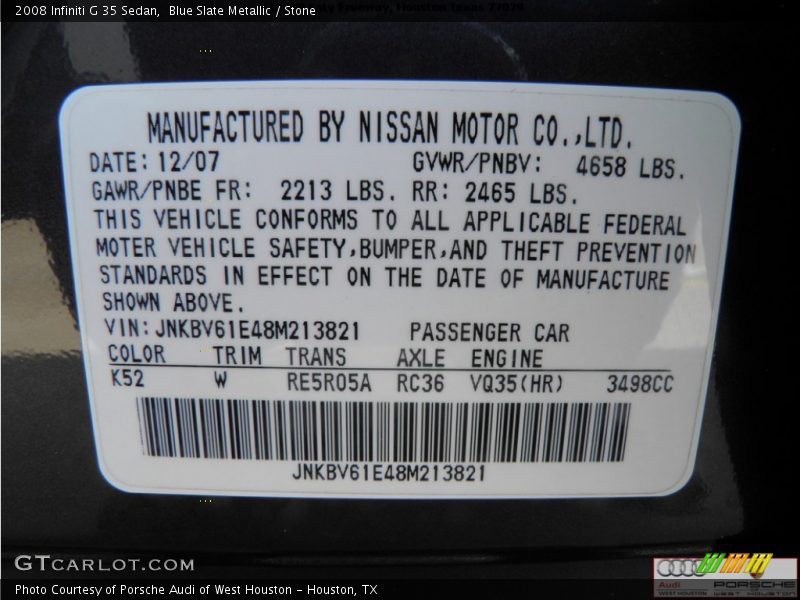 Blue Slate Metallic / Stone 2008 Infiniti G 35 Sedan