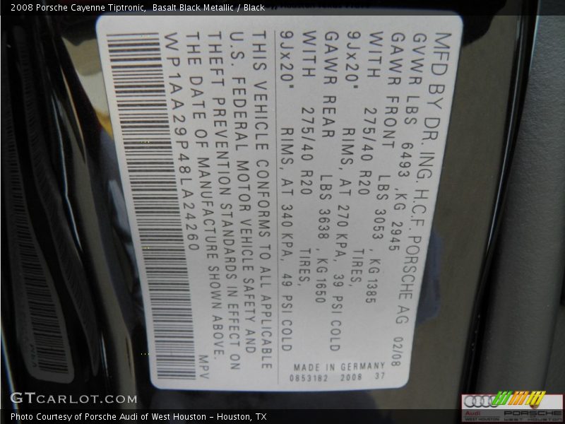 Basalt Black Metallic / Black 2008 Porsche Cayenne Tiptronic