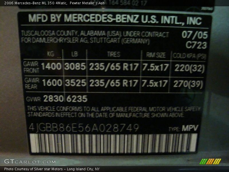 Pewter Metallic / Ash 2006 Mercedes-Benz ML 350 4Matic