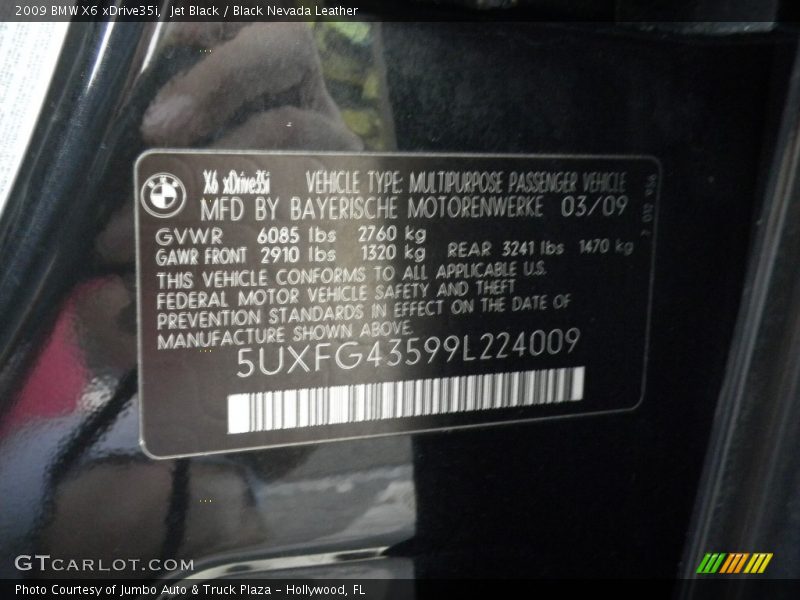 Jet Black / Black Nevada Leather 2009 BMW X6 xDrive35i